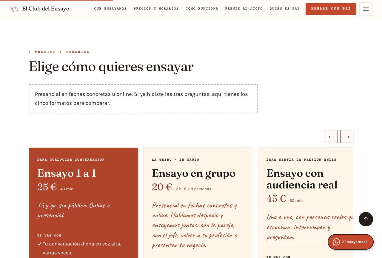 Formats: Group or one-to-one, with the price in view.