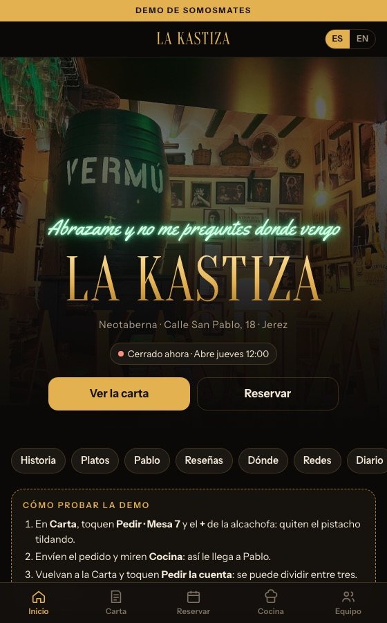 La Kastiza web app preview with its menu and table booking option