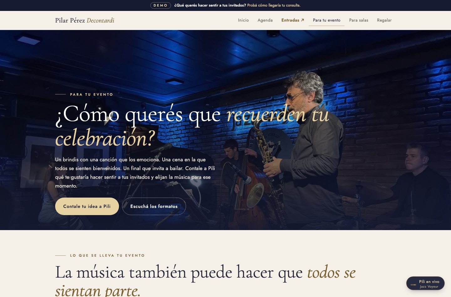 Private events: A story that helps visitors imagine the music.