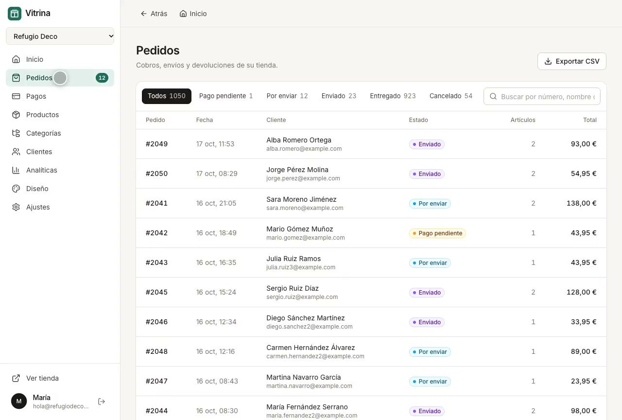 Orders: Every order with its status, easy to follow.